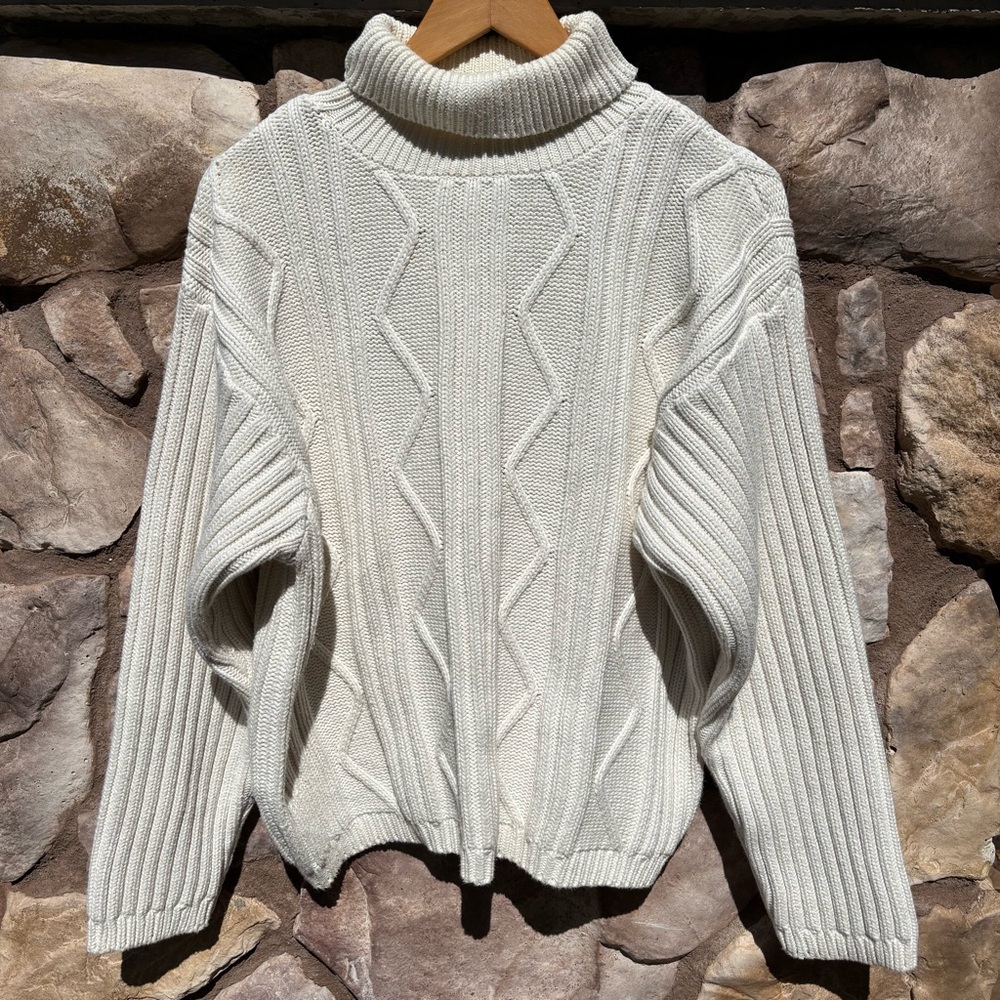 Club Monaco Women’s Sweater Heavy Cable Knit Fisherman Beige Size Large